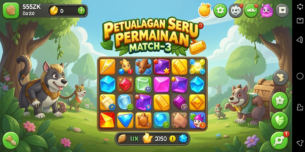Tampilan gameplay seru dalam 555ZK, nikmati keseruan mencocokkan elemen!
