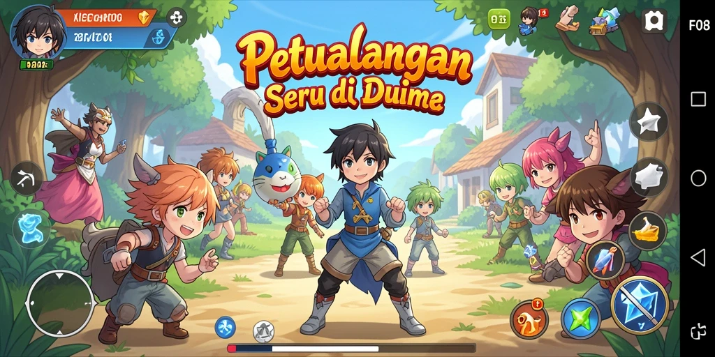 Screenshot F08 menampilkan pertarungan epik dalam gaya Anime.
