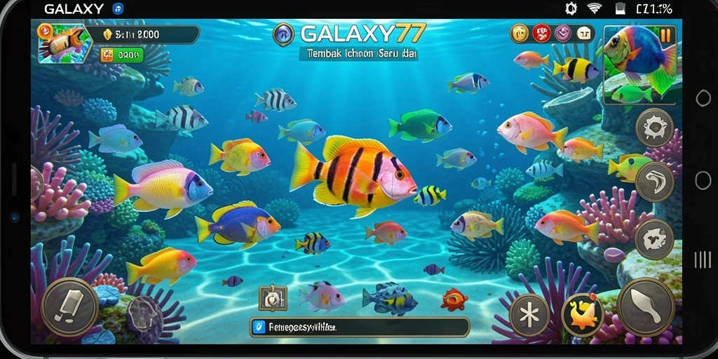 Screenshot GALAXY77 menampilkan keseruan gameplay Tembak Ikan.