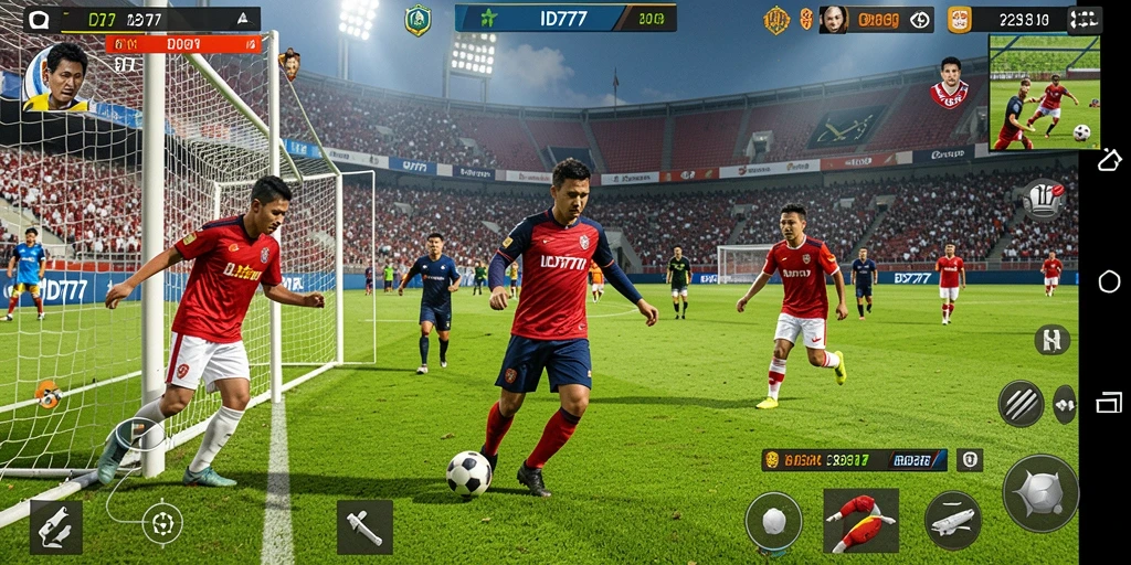 Tampilan gameplay <strong>ID777</strong> penuh aksi dan seru di lapangan sepak bola.