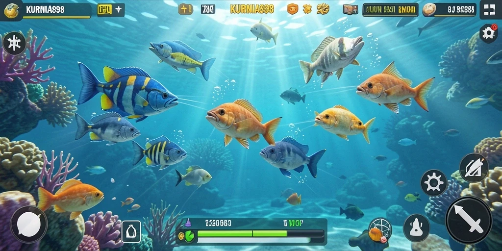 Tangkapan layar menunjukkan gameplay seru KURNIA898 saat menembak ikan.