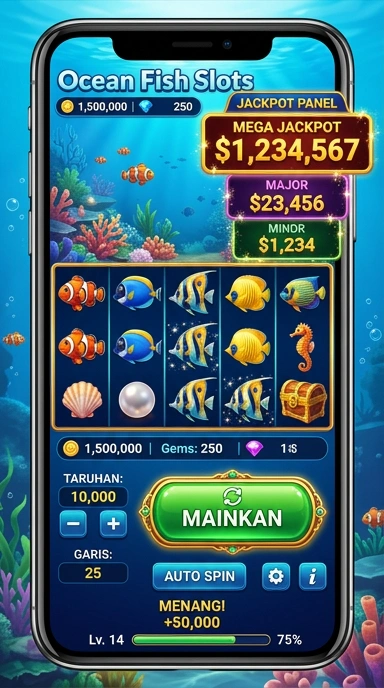 Tampilan utama aplikasi minislot yang menarik.